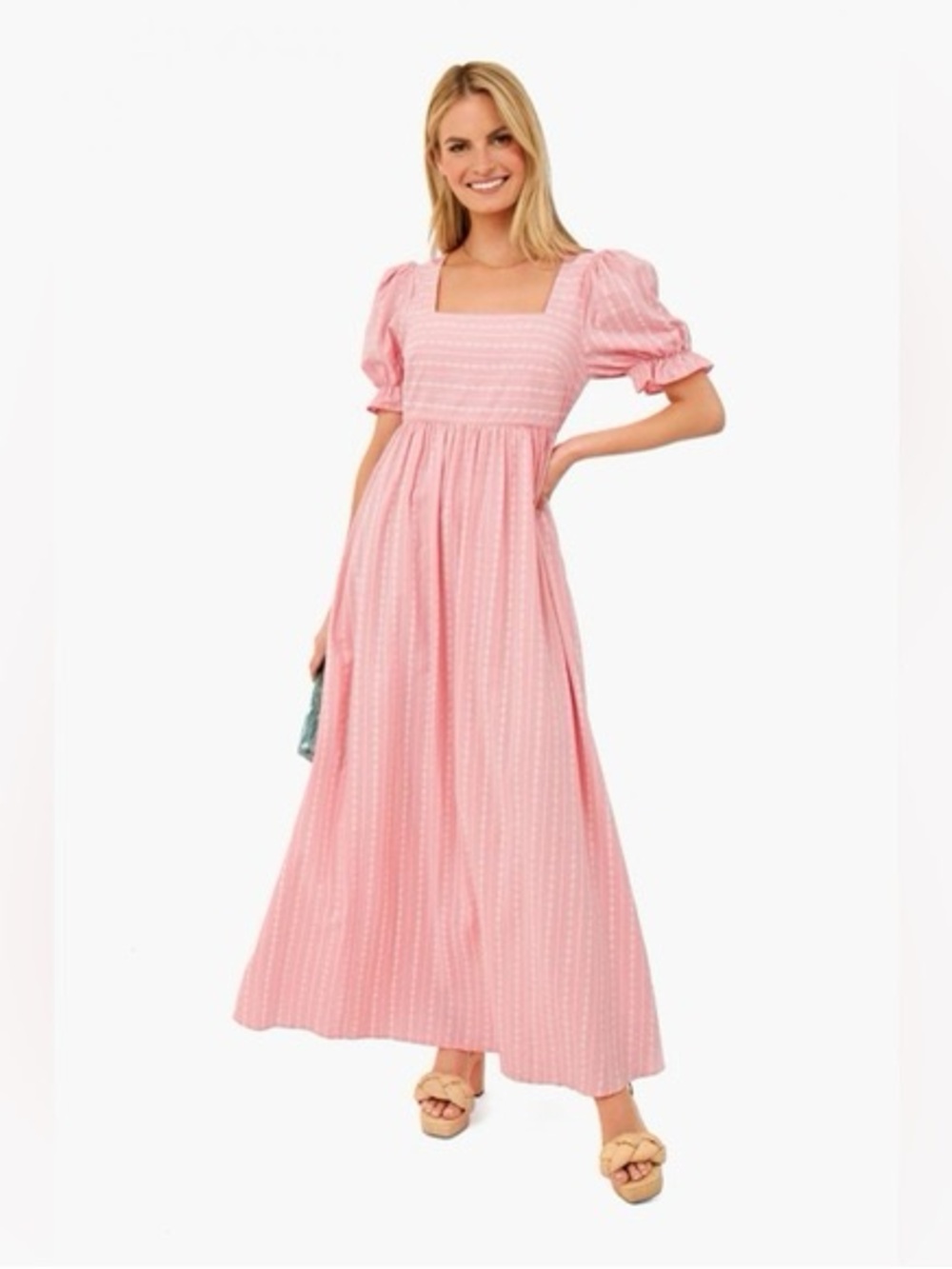 Tuckernuck Pink Square-Neck Maxi Dress with Puff Sleeves